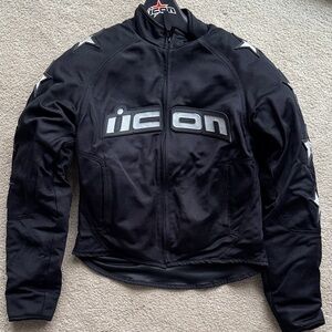 ICON women’s Black Motorcycle Jacket with Reflective Silver Stars ⭐️